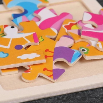PUZZLE DREWNIANE DLA DZIECI UKŁADANKA LOGICZNA MONTESSORI MAŁA ZABAWKA 4szt