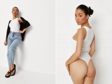 I012D30 Missguided BODY BIAŁE PRĄŻEK DOPASOWANE 30