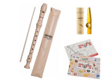 FLET PROSTY RENESANSOWY HOHNER 9319 + ETUI + KAZOO METALOWE Z ETUI + ZESZYT