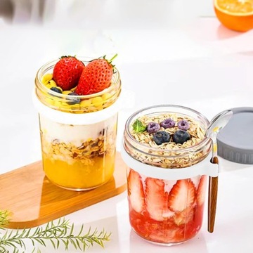 БАНКА ДЛЯ ХРАНЕНИЯ ЙОГУРТА ОВСЯНАЯ ДЛЯ ШКОЛЫ 350МЛ 4ШТ С ЛОЖКОЙ