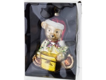 СТЕКЛЯННАЯ безделушка 12 х 9 х 4 см. Елочное украшение - МИШКА С ПОДАРКАМИ