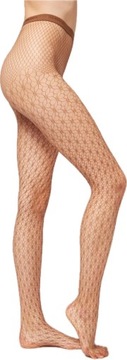 CALZEDONIA RAJSTOPY KABARETKI geometyczne FISHNET beż cieliste M/L 3/4