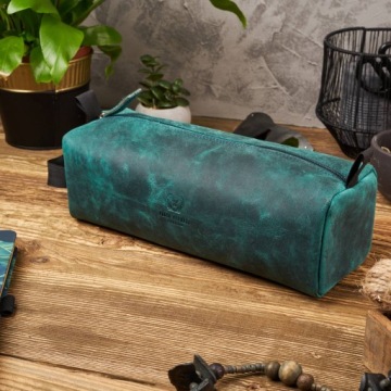 Зеленая винтажная кожаная косметичка, модный пенал-тюбик от Paolo Peruzzi