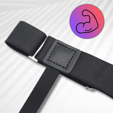 Мужские брекеты держат рубашку в черных штанах на бедре до рубашки