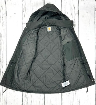 CARHARTT HICKMAN COAT Ocieplana Kurtka Parka Męska Logowana Szara r. S