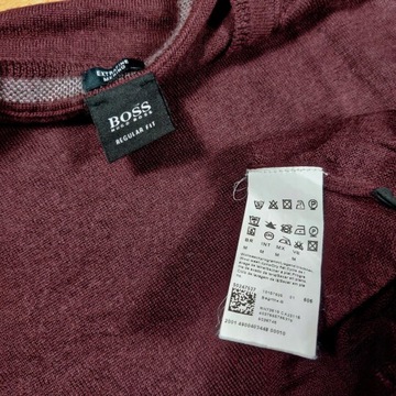 Sweter Wełniany HUGO BOSS Merino Męski Bordowy M