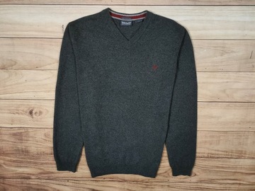 TIMBERLAND Sweter Męski 100% Wełna Merino V Neck Szary r. L