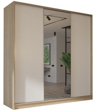 SZAFA PRZESUWNA 3 DRZWIOWA LINIA MODERN 150 x 250 CM SONOMA + BIAŁY LUSTRO