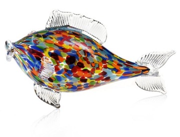 Szklana ozdobna FIGURKA rzeźba kolorowa ryba PRL