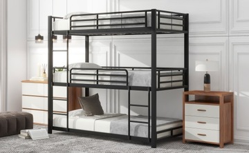 Кровать металлическая с каркасом 90х200см, трехъярусная кровать, черный