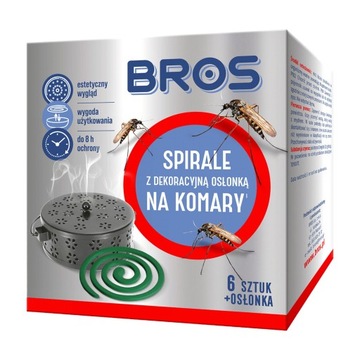 BROS SPIRALE NA KOMARY Z DEKORACYJNĄ STALOWĄ OSŁONKĄ DO 8H OCHRONY 6 SZT.