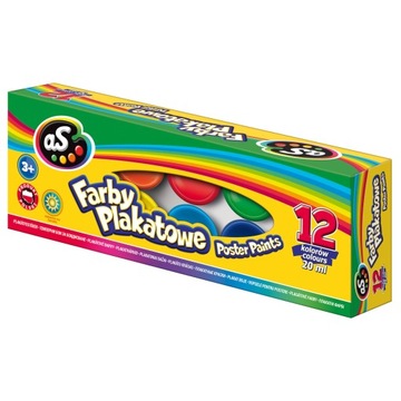 FARBY PLAKATOWE szkolne duże intensywne AS - Astra - 12 kolorów x 20 ml
