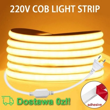 Taśma LED COB 220V 4m Wodoodporna z Wysokim Poziomem Jasności
