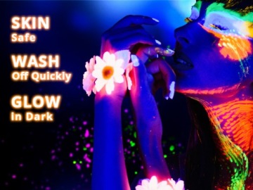КРАСКИ КРАСКИ ДЛЯ ЛИЦА КРАСКИ 15 ЦВЕТОВ МОЮЩИЕСЯ ДЕТСКИЕ, СВЕТЯЩИЕСЯ В НОЧИ УФ
