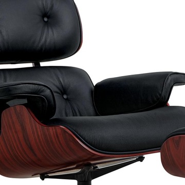 Fotel Eames Lounge Chair, czarny, naturalna skóra bydlęca ciemny palisander