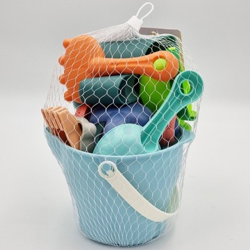 ZESTAW DO PIASKU PIASKOWNICY WIADERKO KONEWKA FOREMKI ŁOPATKI 10 el. WOOPIE