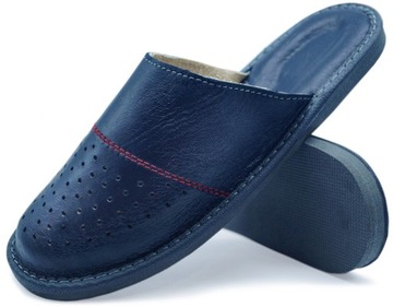 Kapcie męskie skórzane Pantofle domowe eleganckie na gumowej podeszwie r.42
