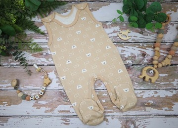 ŚPIOCHY NIEMOWLĘCE ŚPIOSZKI BAWEŁNIANE ROZPINANE r.56 BEIGE BABY BEAR /50/
