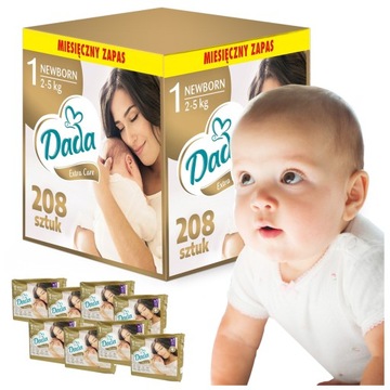 PIELUSZKI DADA EXTRA CARE 1 NEWBORN 2-5KG 208SZT