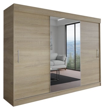 SZAFA MILAN - 3D 170 CM - DĄB SONOMA (1x lustro) - garderoba z uchwytem