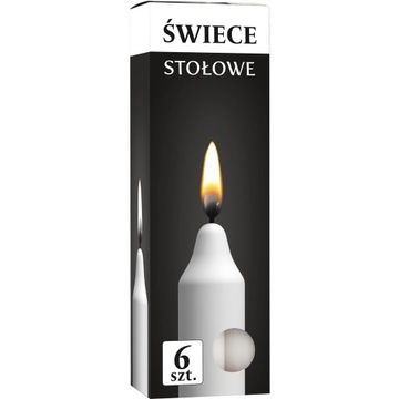 Świeca Stołowa Świeczka Tradycyjna Biała Prosta 6h Bispol Aura 6 sztuk