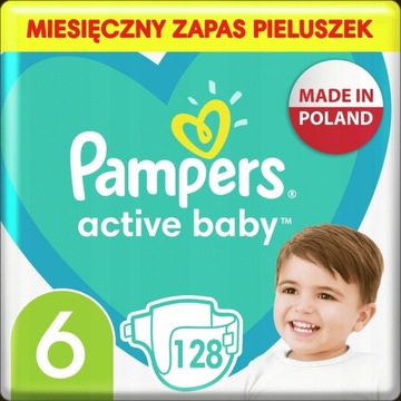 pieluszki PAMPERS ACTIVE BABY rozmiar 6 128 sztuk duży karton opakowanie