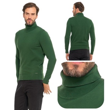 Golf męski Sweter Klasyczny Elegancki Bawełniany Moraj Zielony r. S