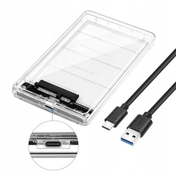 Obudowa Dysku SATA 2,5″ USB-C Przezroczysta 3.0