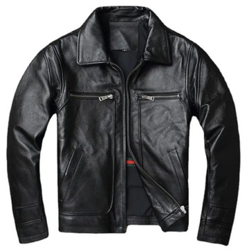 2XL SKÓRA NATURALNA KURTKA VINTAGE BLACK MOTOR ROCK KLASYCZNA MĘSKA