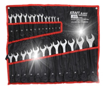 Klucze płasko-oczkowe 6-32mm 25szt. ZESTAW KLUCZY NA PŁACHCIE +ETUI KD10920