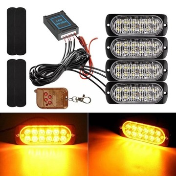 LAMPA STROBOSKOP POMARAŃCZOWY W ATRAPĘ 4 szt 12V 24V z pilotem