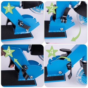 СКУТЕР 2 КОЛЕСА СВЕТОДИОДНОЕ ОСВЕЩЕНИЕ СИНИЙ РЕГУЛИРОВКА ВЫСОТЫ ТОРМОЗ СКЛАДНОЙ