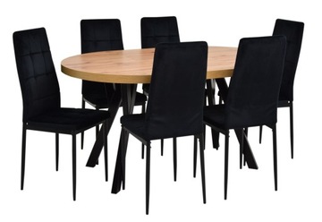 6x czarne krzesła LOFT stół okrągły DĄB nogi metal