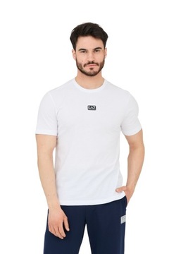 EA7 Biały t-shirt męski z naszywką z logo M