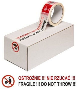 48/66 TAŚMA PAKOWA Z NADRUKIEM - OSTROŻNIE FRAGILE ostrzegawcza