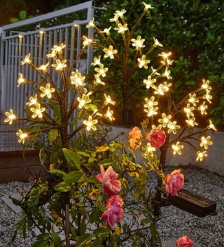 2шт Солнечные садовые фонари, вбитые, ветка цветущей сакуры, дерево, 20 светодиодов