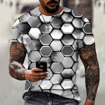 MĘSKI T-SHIRT KOSZULKA 3D HEXAGON FULLPRINT