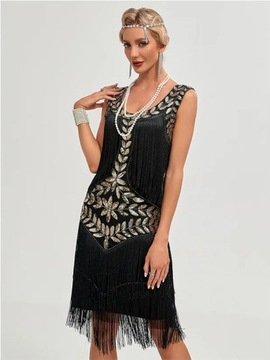 SUKIENKA CEKINOWA CEKINY WIELKI GATSBY LATA 20 RETRO SYLWESTER CZARNA, L