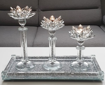 ПРЯМОУГОЛЬНЫЙ СТЕКЛЯННЫЙ ПОДДОН, СЕРЕБРЯНЫЕ ГЛАМУРНЫЕ КРИСТАЛЛЫ HB66332-SFJ