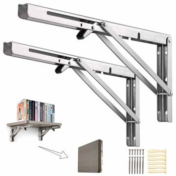 КОМПЛЕКТ 2x СКЛАДНОЙ УГЛОВОЙ КРОНШТЕЙН ПОД ПОЛКОЙ СТОЛЕШНИЦЫ СЕРЕБРЯНЫЙ 500 мм