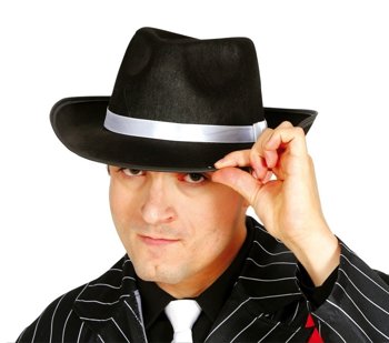 Kapelusz gangsterski czarny z białą lamówką duży