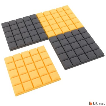 Коврики звукоизоляционные, акустические панели, выпуклый куб 2х серые 2х желтые 1м2