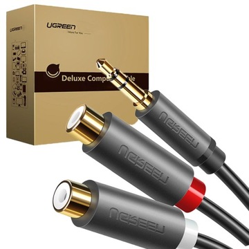 Adapter audio jack 3.5mm męski do 2xRCA żeński Ugreen 0.25m szary
