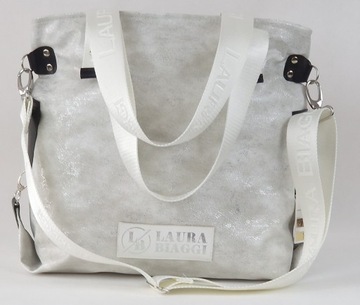 Laura Biaggi torebka klasyczna shopper skóra ekologiczna szara srebrna
