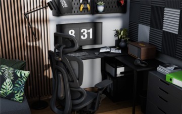 Офисный стол с полками Mark Adler Leader 5.8 Black FLEXIBLE FITTING