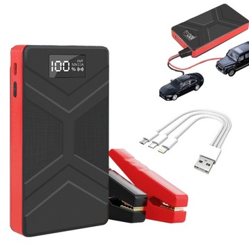 ПУСКОВОЙ БУСТЕР POWERBANK СТАРТЕР СО СВЕТОДИОДНЫМ ФОНАРЬЕМ + ЗАЖИМЫ 6000МАЧ 3В1 USB