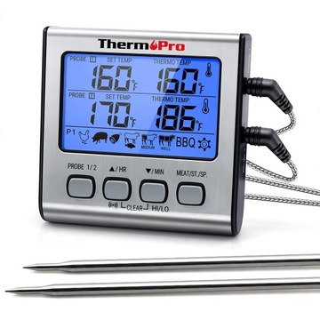 Termometr Kuchenny LCD Grill Piekarnik Wędzarnia 2 Sodny ThermoPro TP-17