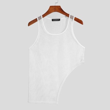 2023 Men Tank Tops Mesh See Through O-neck Sleevel