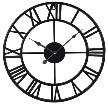 ZEGAR ŚCIENNY METALOWY VINTAGE DUŻY 50 CM 3D OKRĄGŁY CZARNY CICHY MECHANIZM