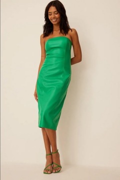 NA-KD - zielona gorsetowa sukienka z eko skóry - 40